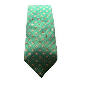 Lands end Mens silk green square rhombus pattern Tie